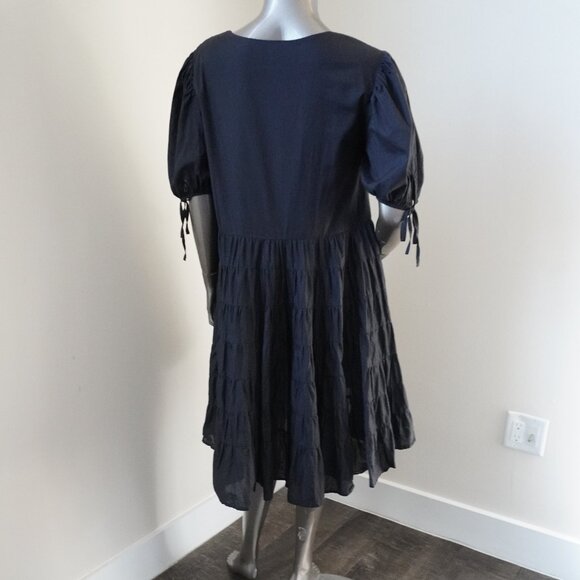 Merlette Black Sering Dress 100% Cotton Tiered Ruffle Flowing Women's Size Small - Picture 2 of 8